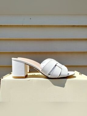 J. Adams Nori White Block Heel Vegan Sandals Women's Size 8 NWT Bridal Summer